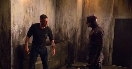 Daredevil having a conversation with the Punisher